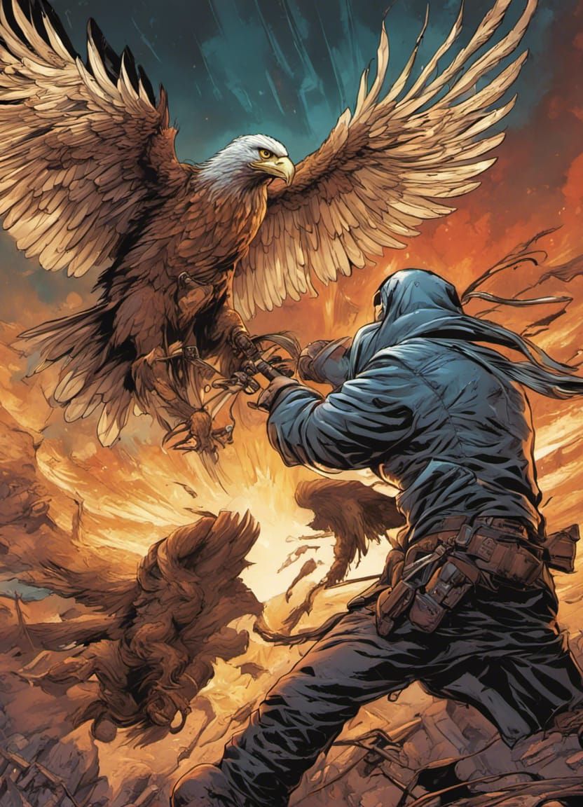 Eagle in Sharp Fight: Comic Book Art
