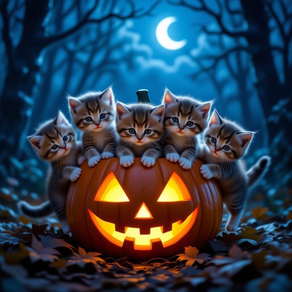 Adorable Kittens Pounce from Spooky Jack O'Lantern