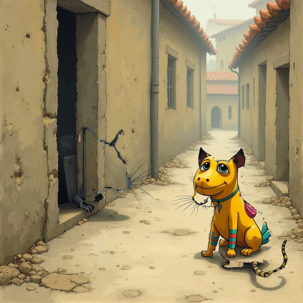 Colorful Striped Dog with Wings in Whimsical Style