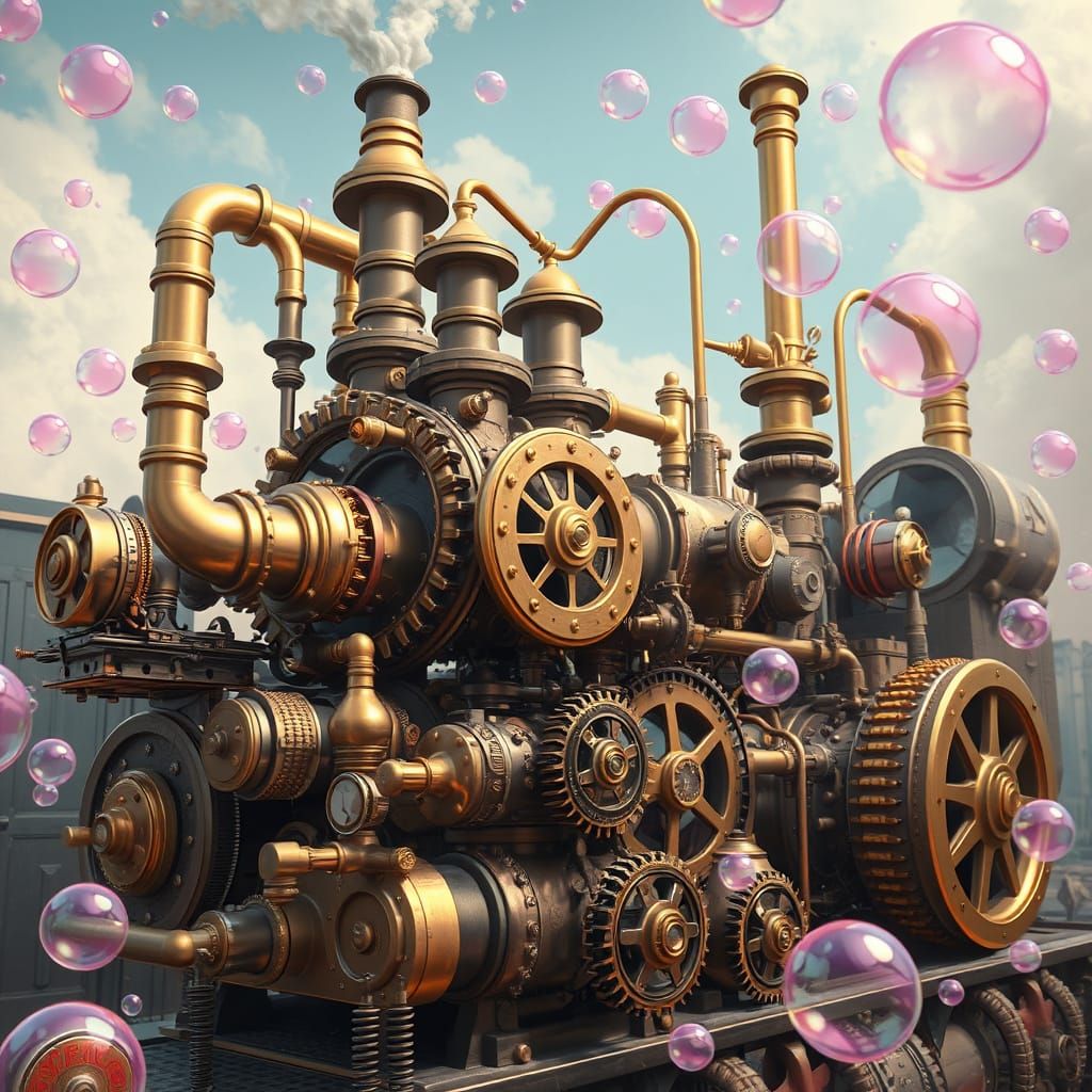 Steampunk Bubblegum Bubble Engine in Whimsical, Photorealist...
