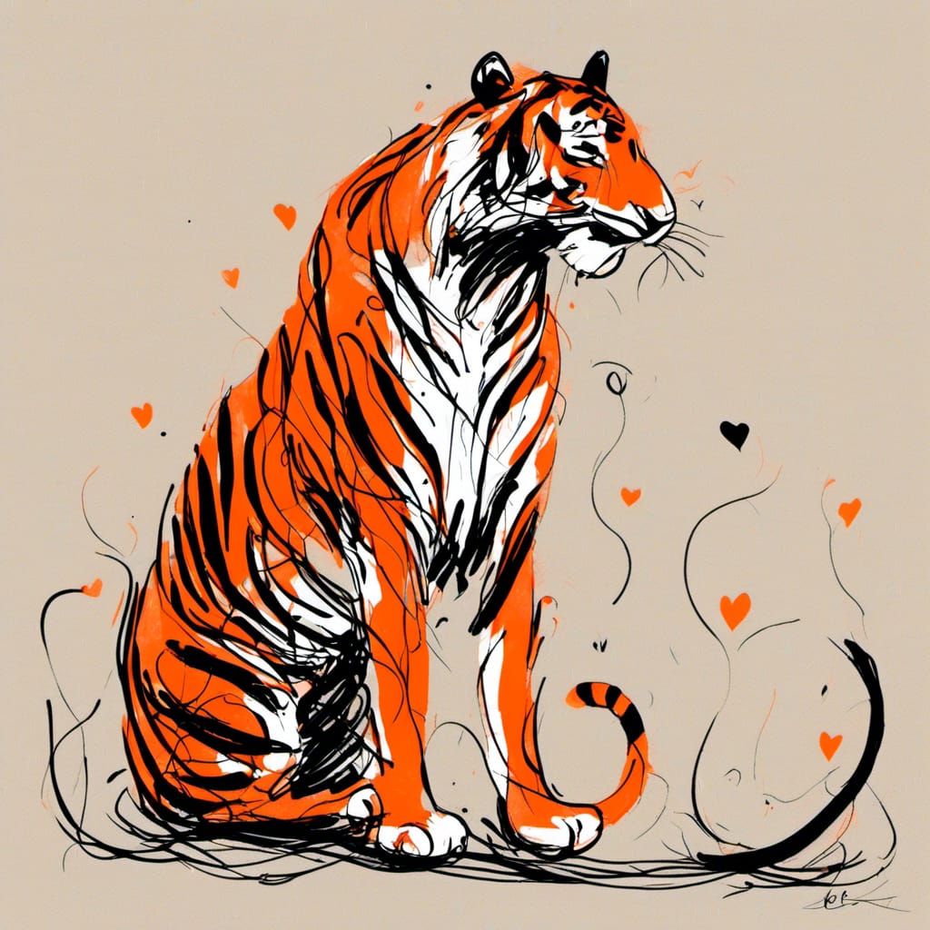 Elegant Minimalist Stick Figure Orange Tiger