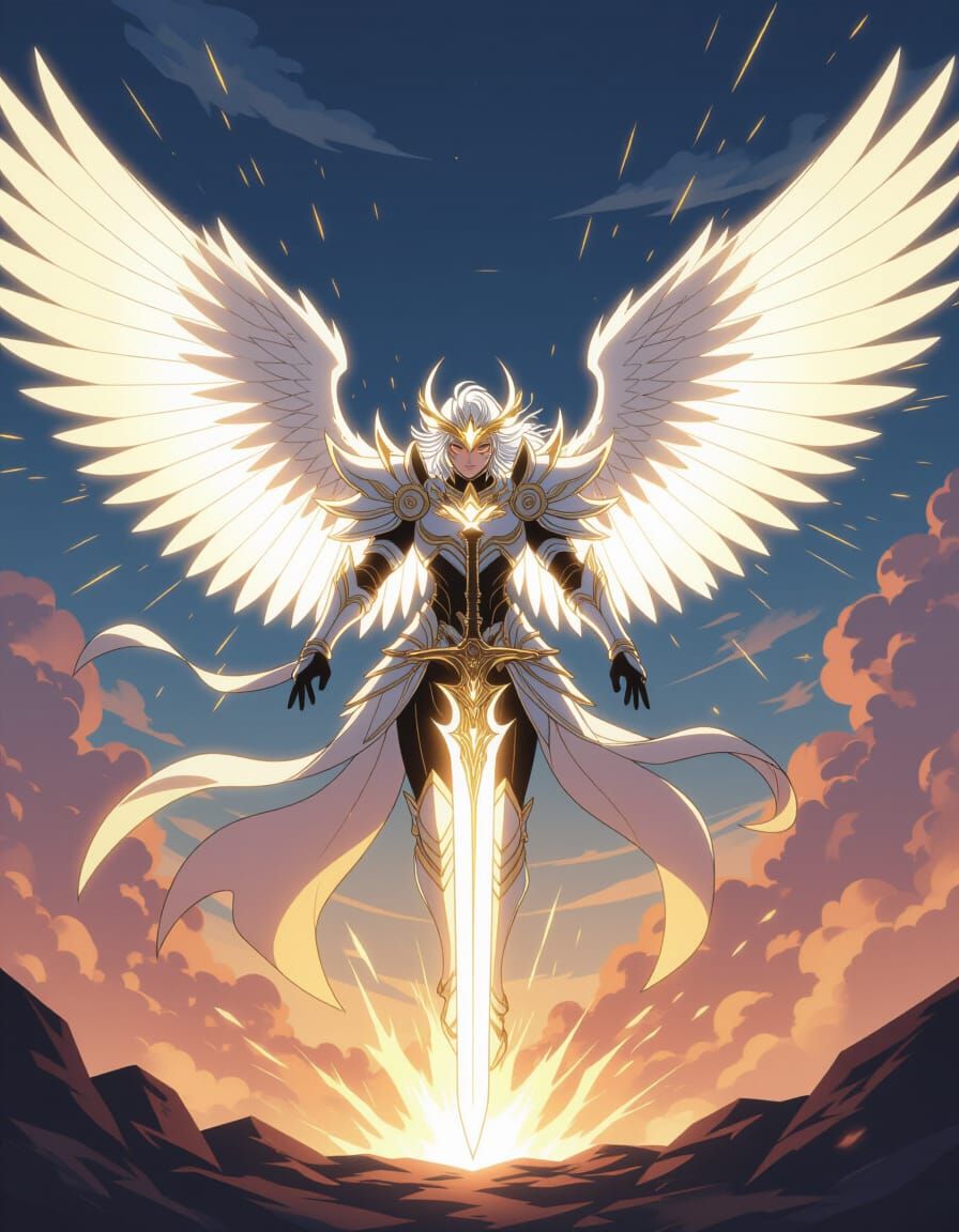 Angel Warrior Descends in Shonen Anime Style