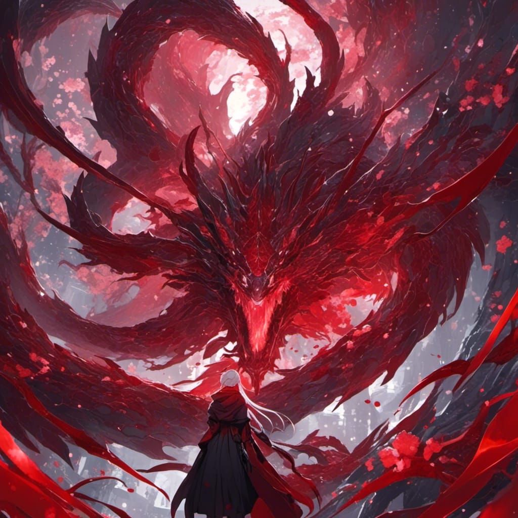 Red-Scaled Draconian Person in Anime Style