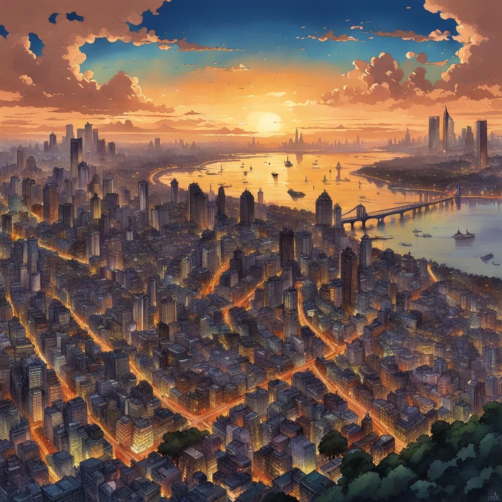 Mumbai City overview at Sunset