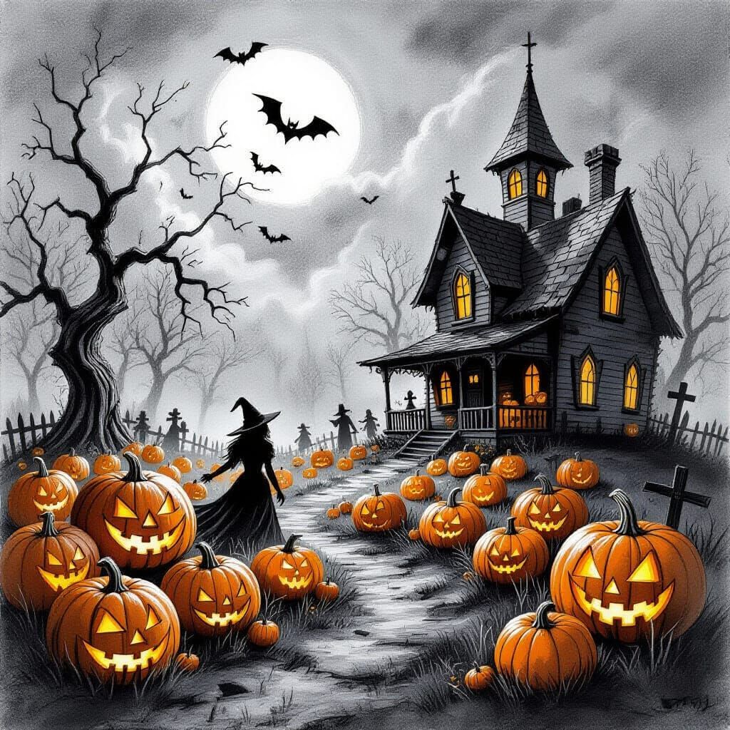 Spooky Pumpkin Patch Nightmare Harvest Festival Drawing