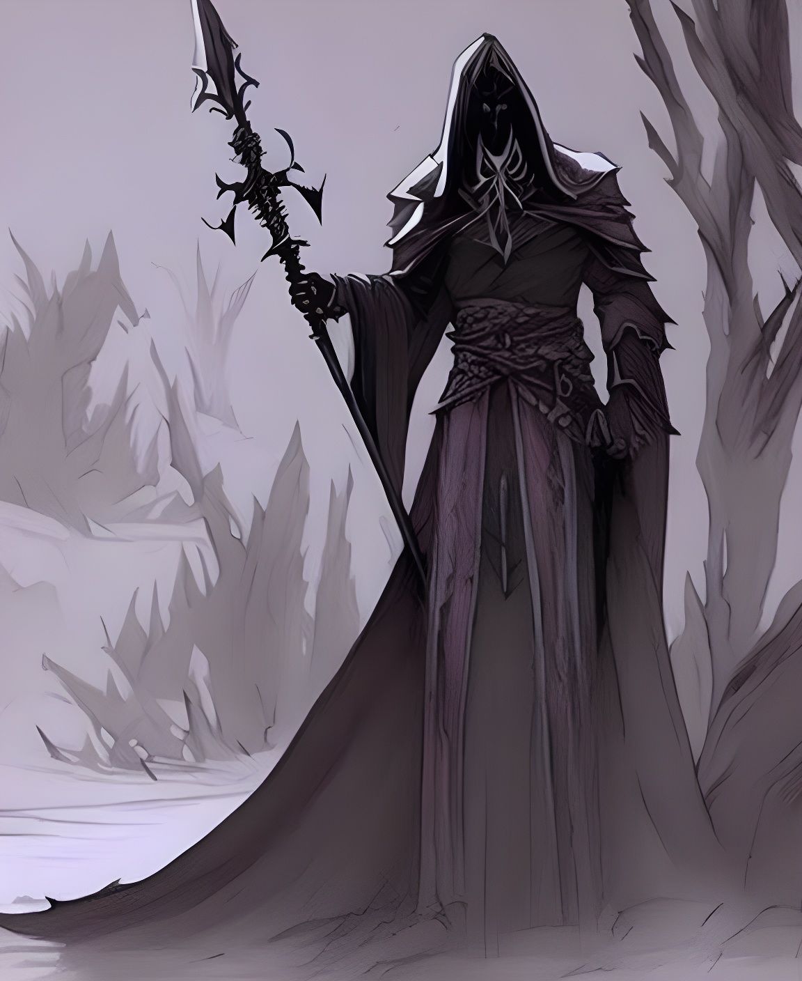 Undead Lich in Dark Ink Drawing Style