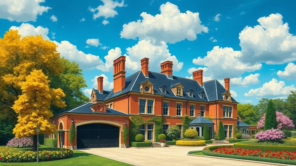 Elegant Chateau Amidst Vibrant Autumn Trees