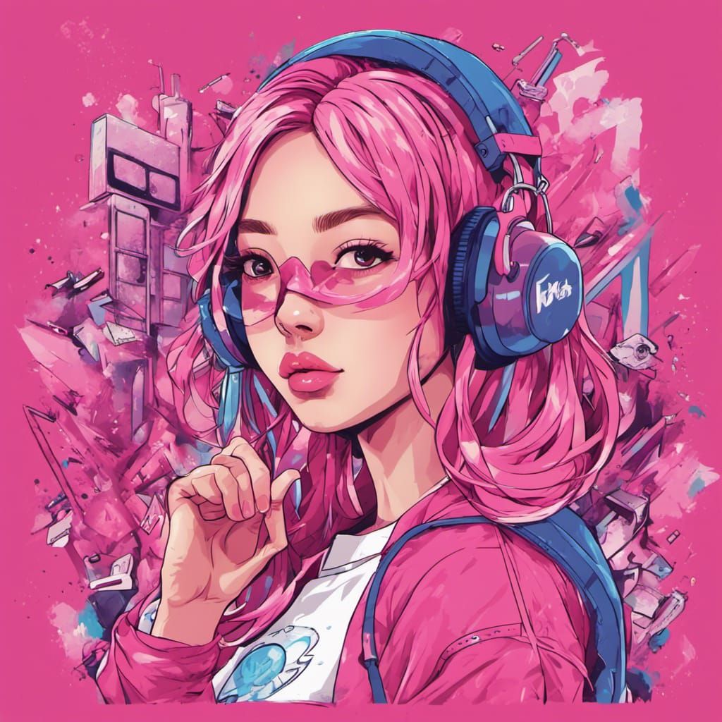 Isometric Graffiti Art of K-Pop Singer in Pink