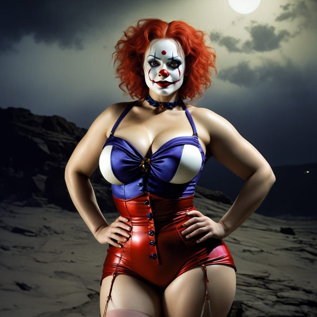 A curvy clown woman
