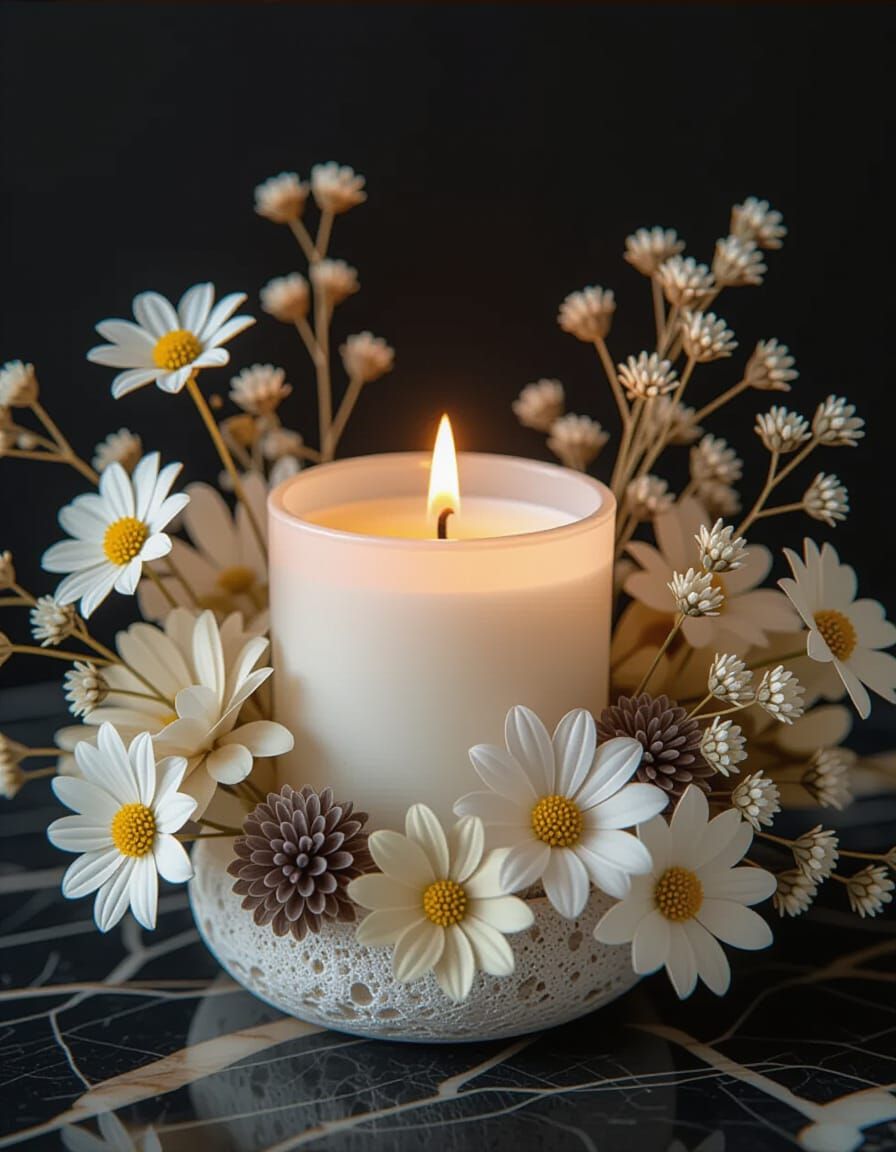 Candle and Dried Flowers Still Life