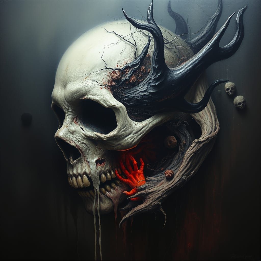 Gothic Oil Painting of Mortality and Decay