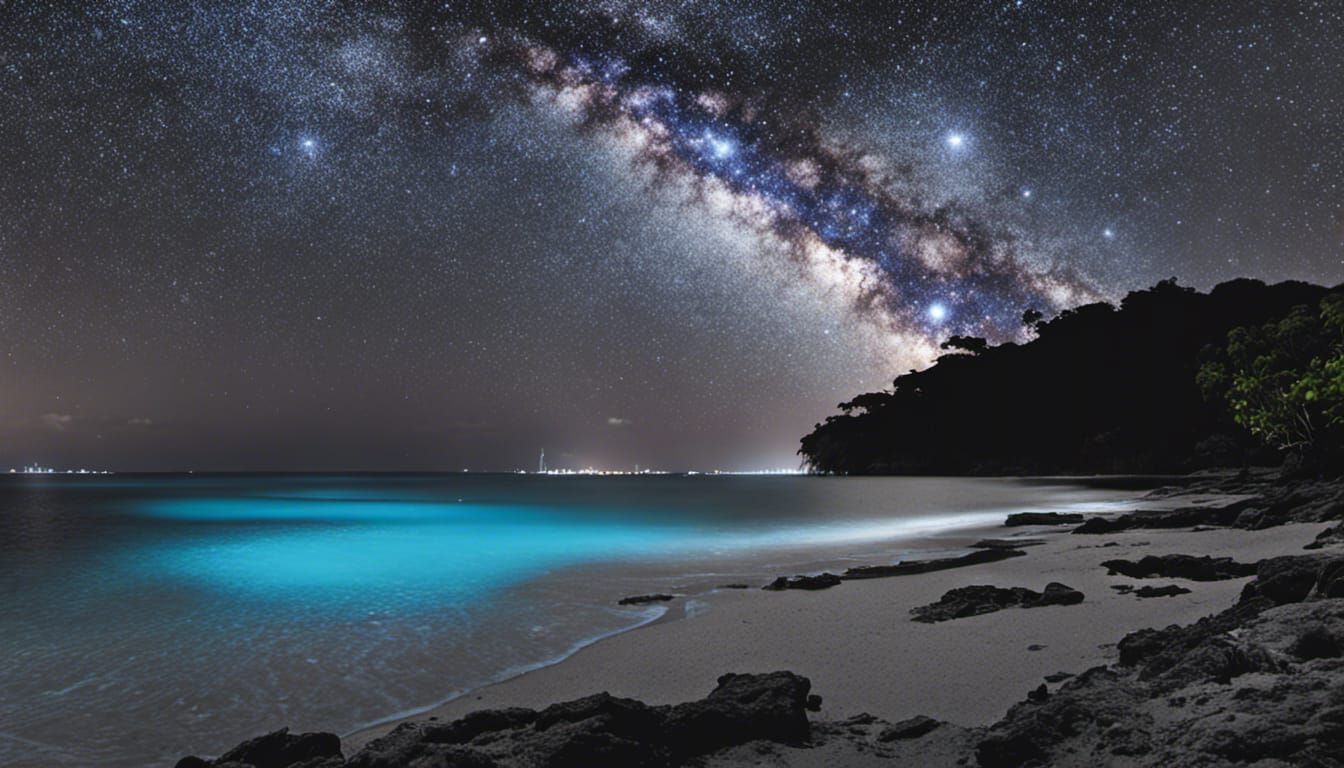 Bioluminescent Bay Shimmers Under Dark Puerto Rican Sky
