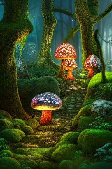 Enchanted Forest Path in Detailed Matte Painting