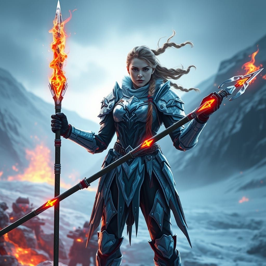 Ice Armored Warrior Queen on Volcanic Glacier