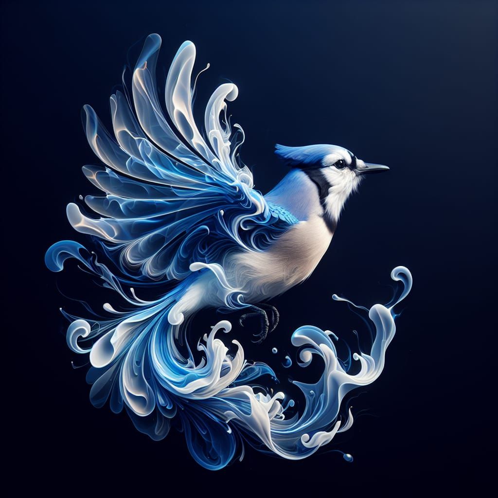 Flaming Blue Jay in Hyperrealistic 8K Artwork