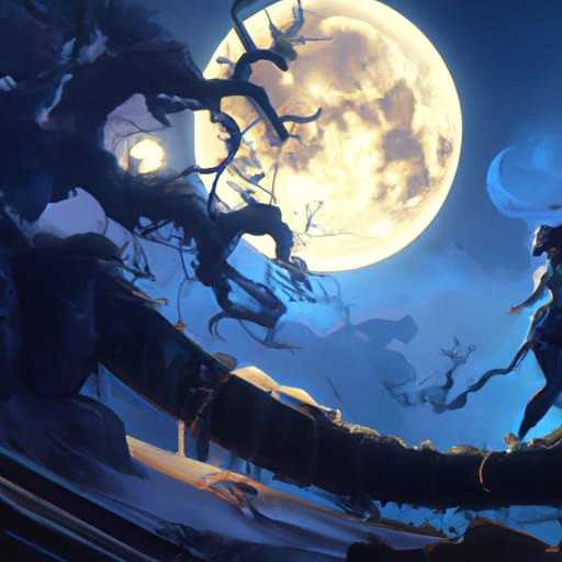 Dramatic Moon in Dark Fantasy Style