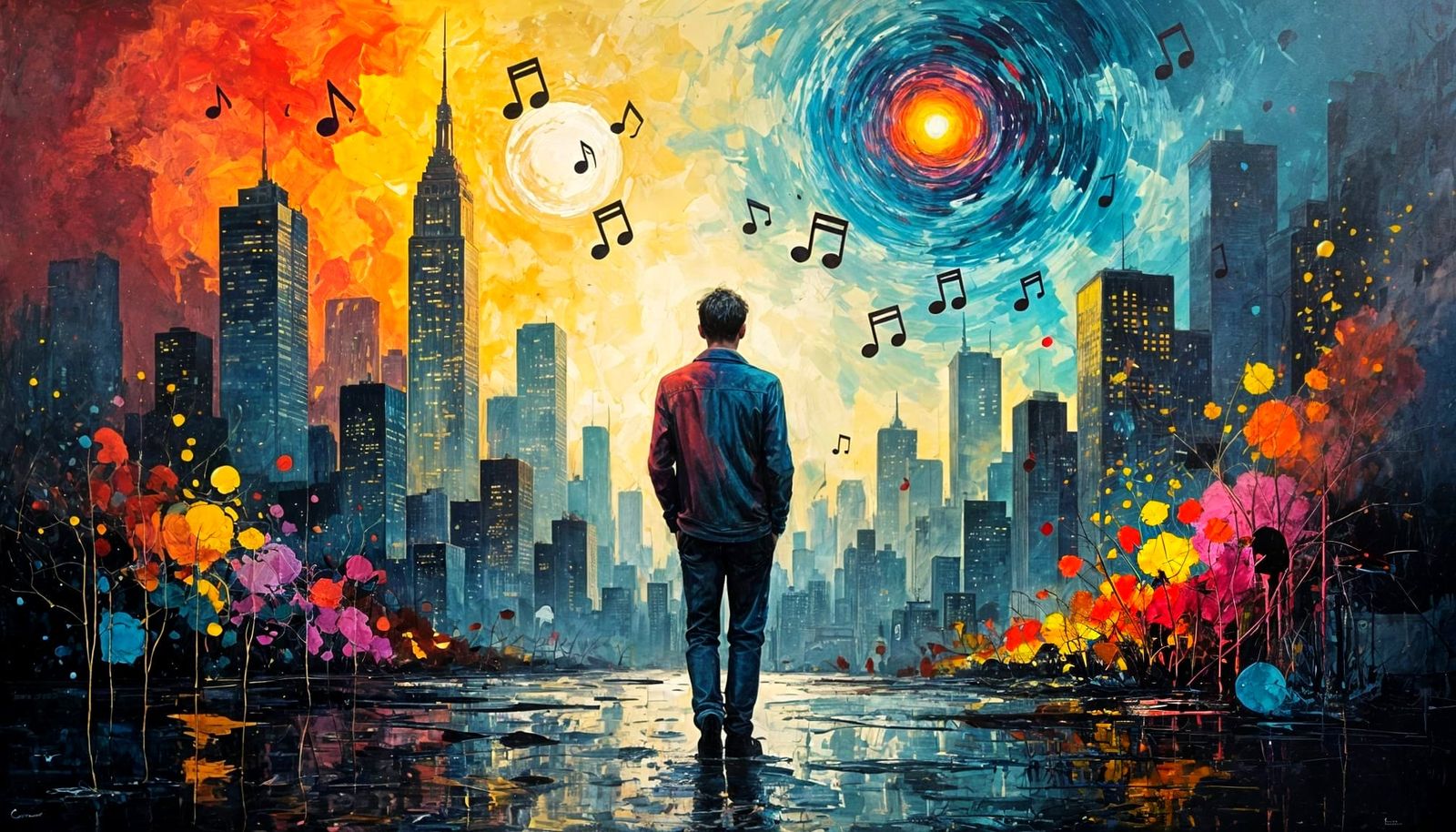 Man in Cosmic Decay Abstract Expressionist Painting