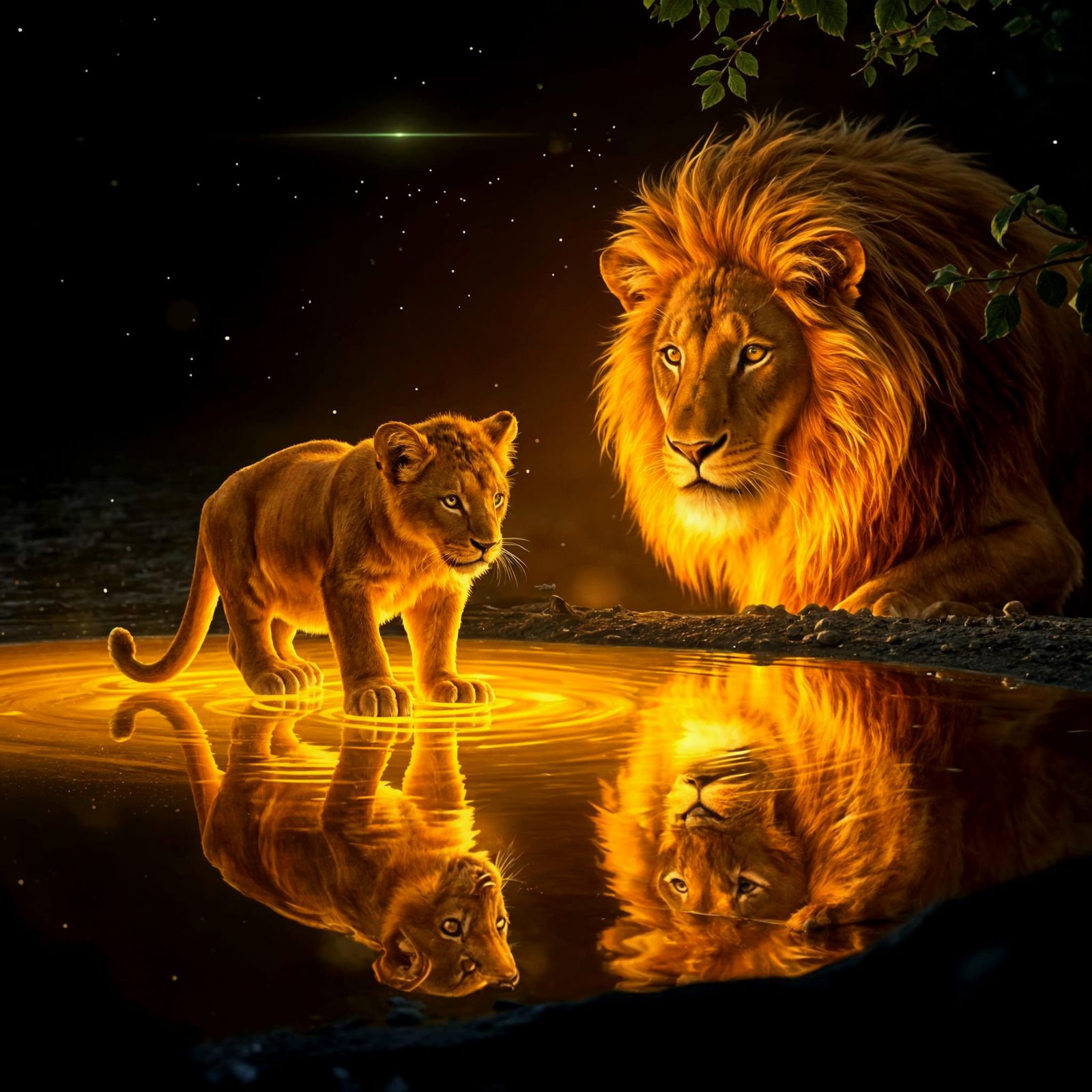 Lion Cub's Reflection Shows Majestic Transformation