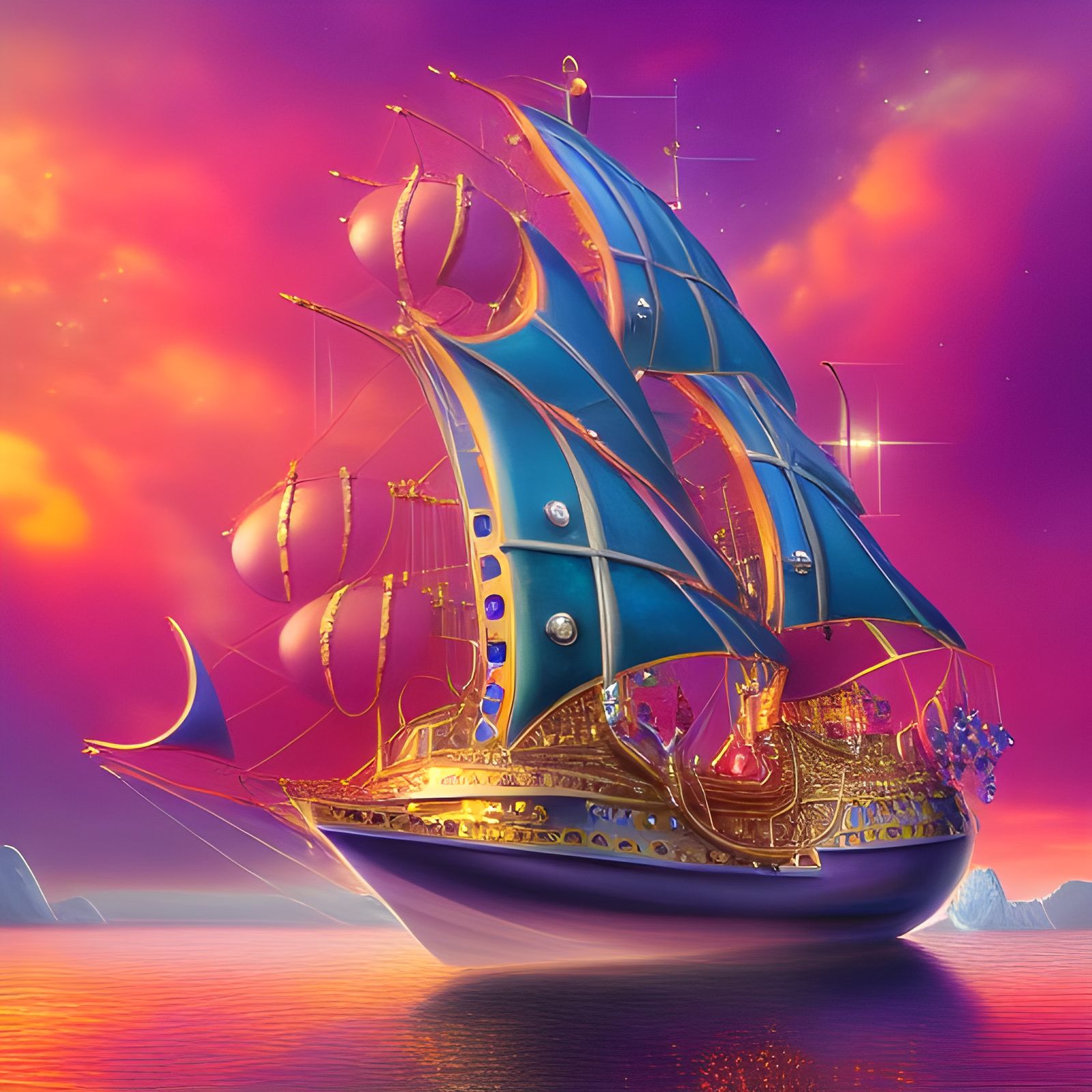 Gems-Studded Ship in Fantasy Art Style