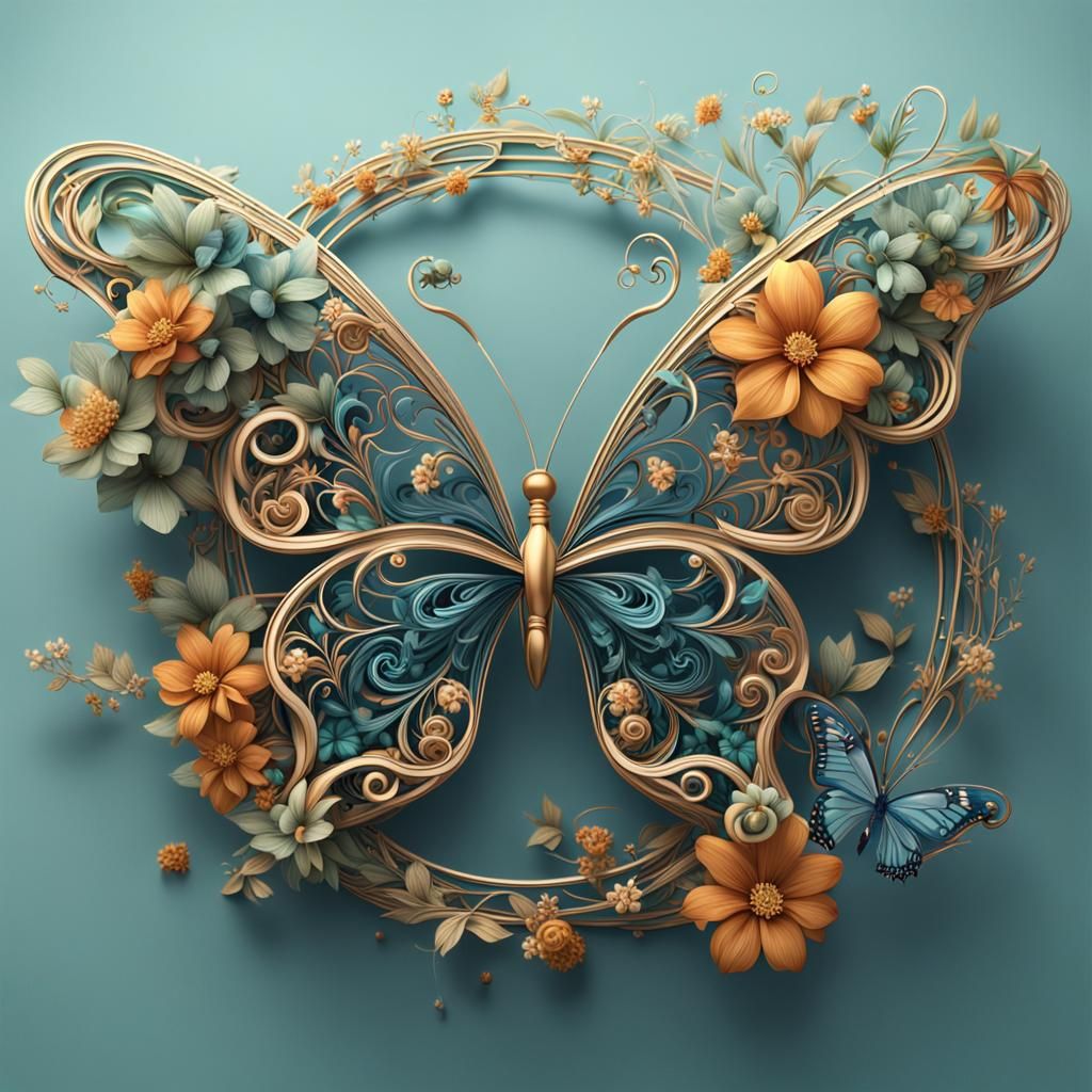 Butterfly Formed from Flowers and Cursive Letters