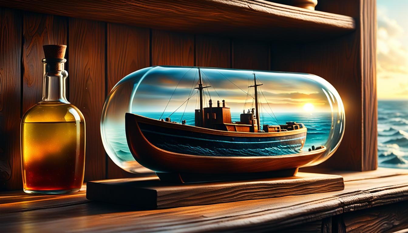 Boat in a Bottle: Hyper-Realistic Oil Painting