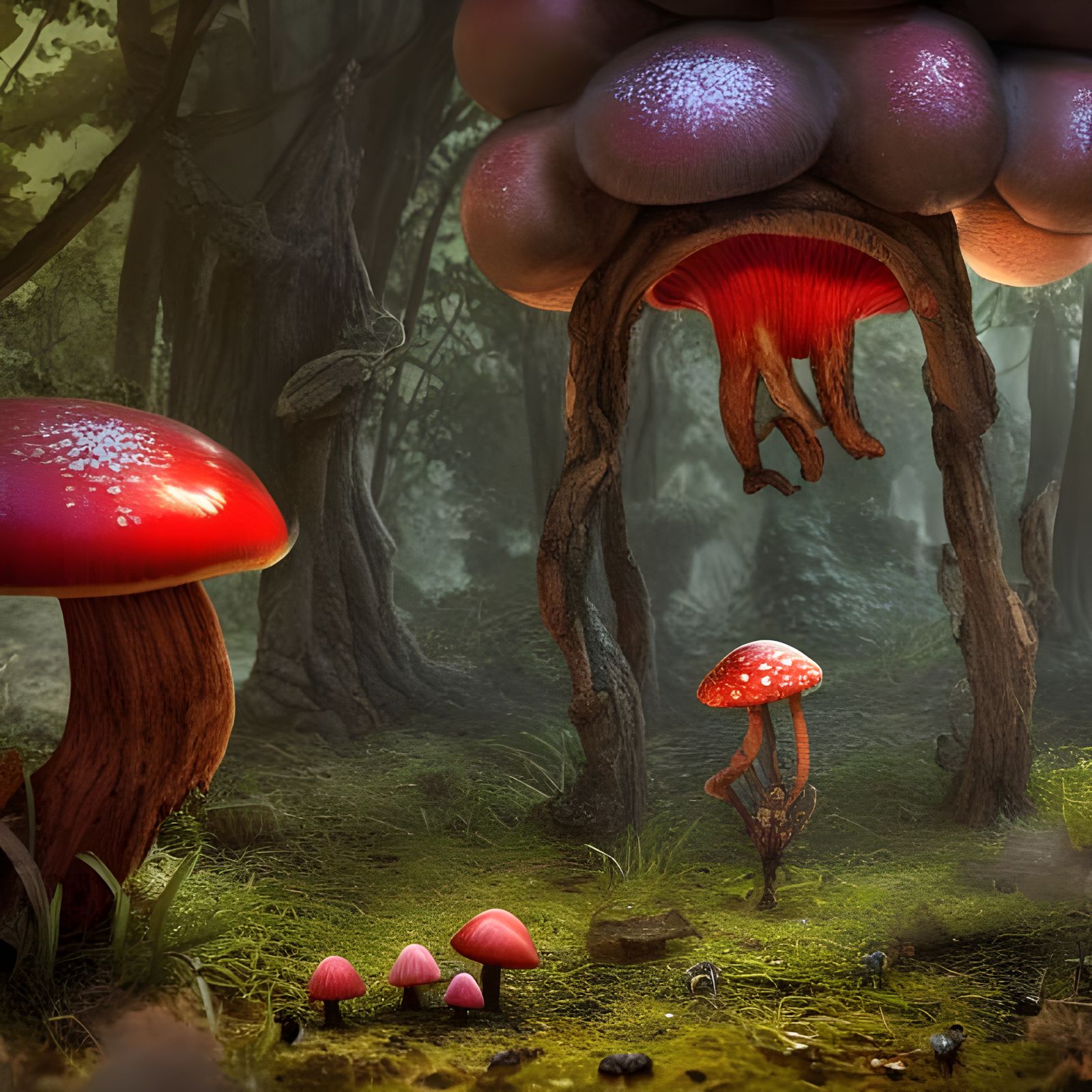 Hyper-Realistic Mushroom Monster in Post-Apocalyptic Cyberpu...