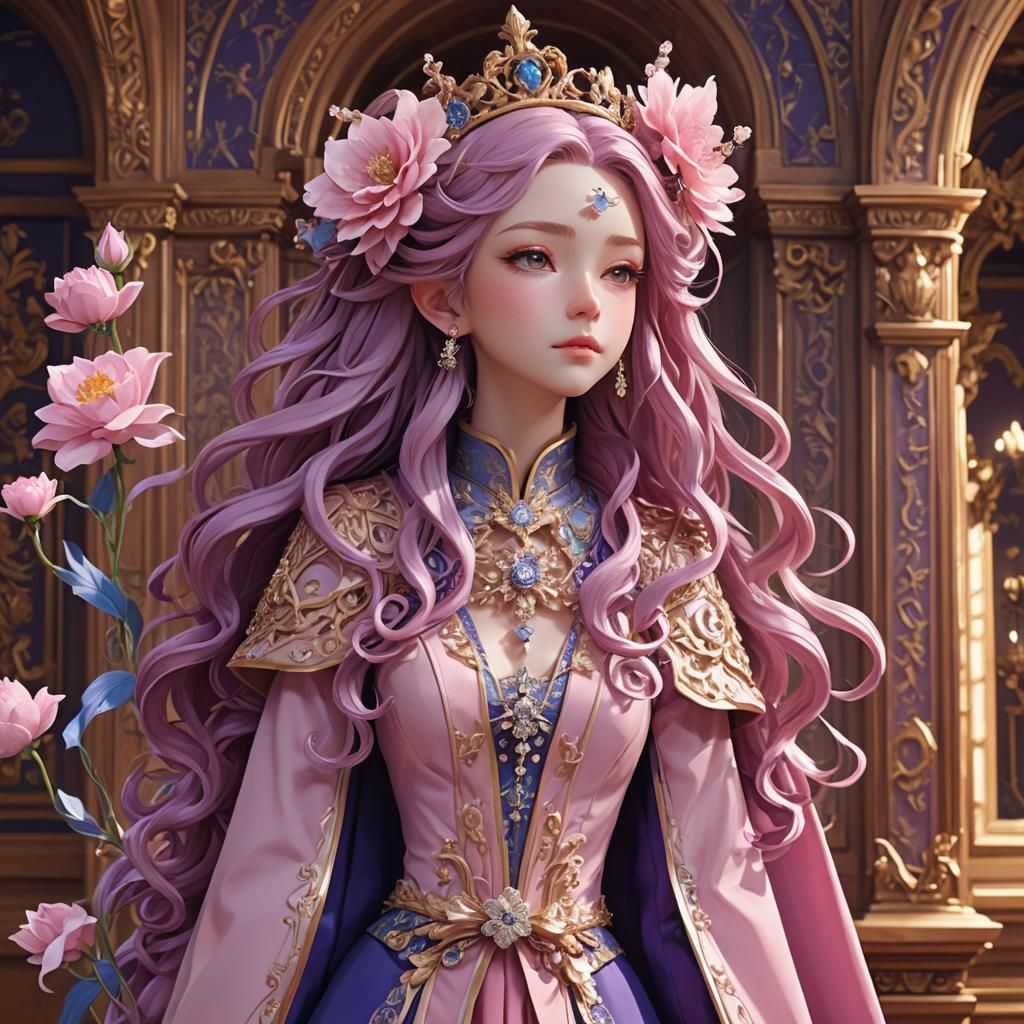 Princess with Flower Staff: 3D Anime Art