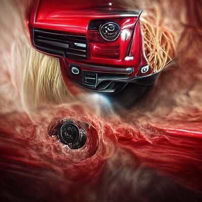 Red Ford F150 Spaghettified into Black Hole