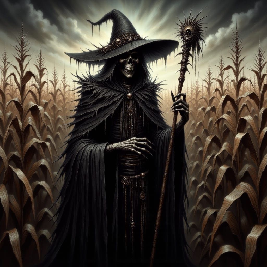 Dark Grim Reaper in Cornfield: A Dark Fantasy