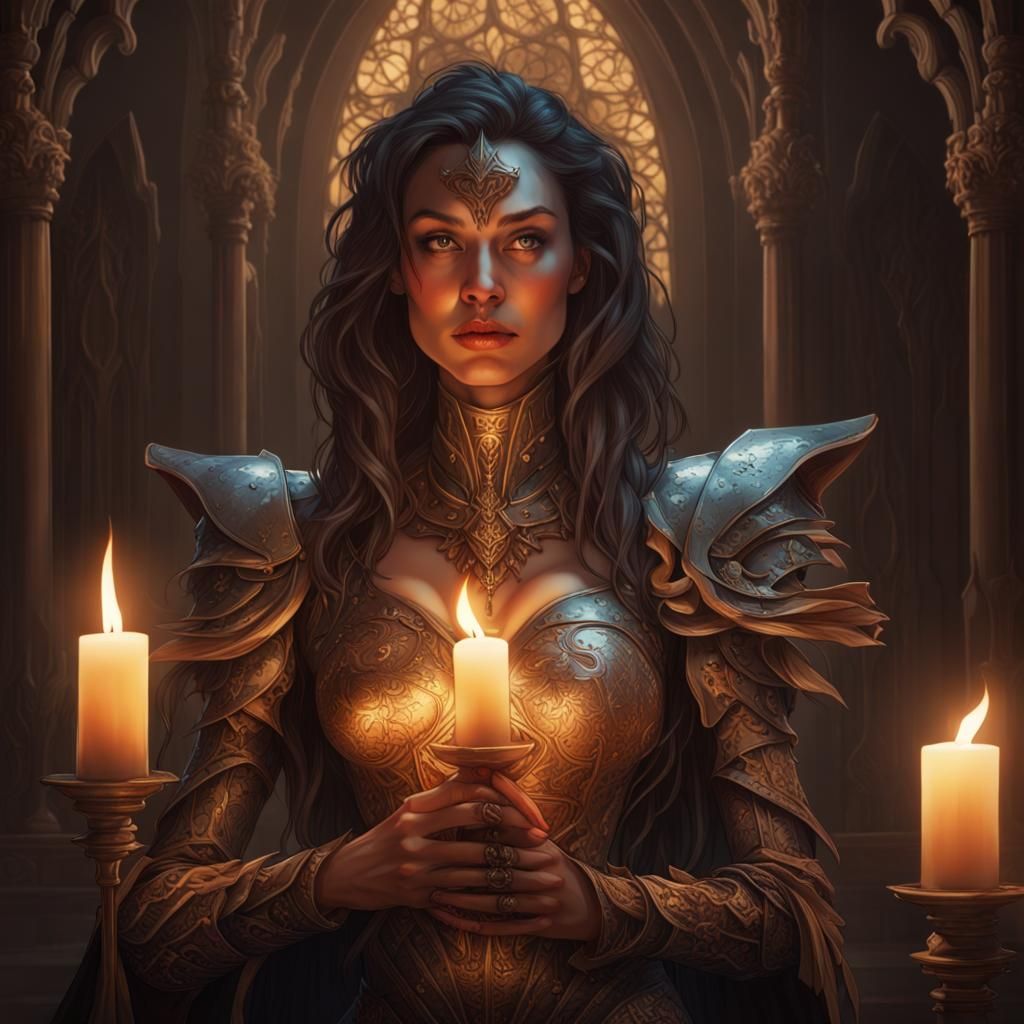 Candlelit Necromancer Portrait in Art Nouveau Style