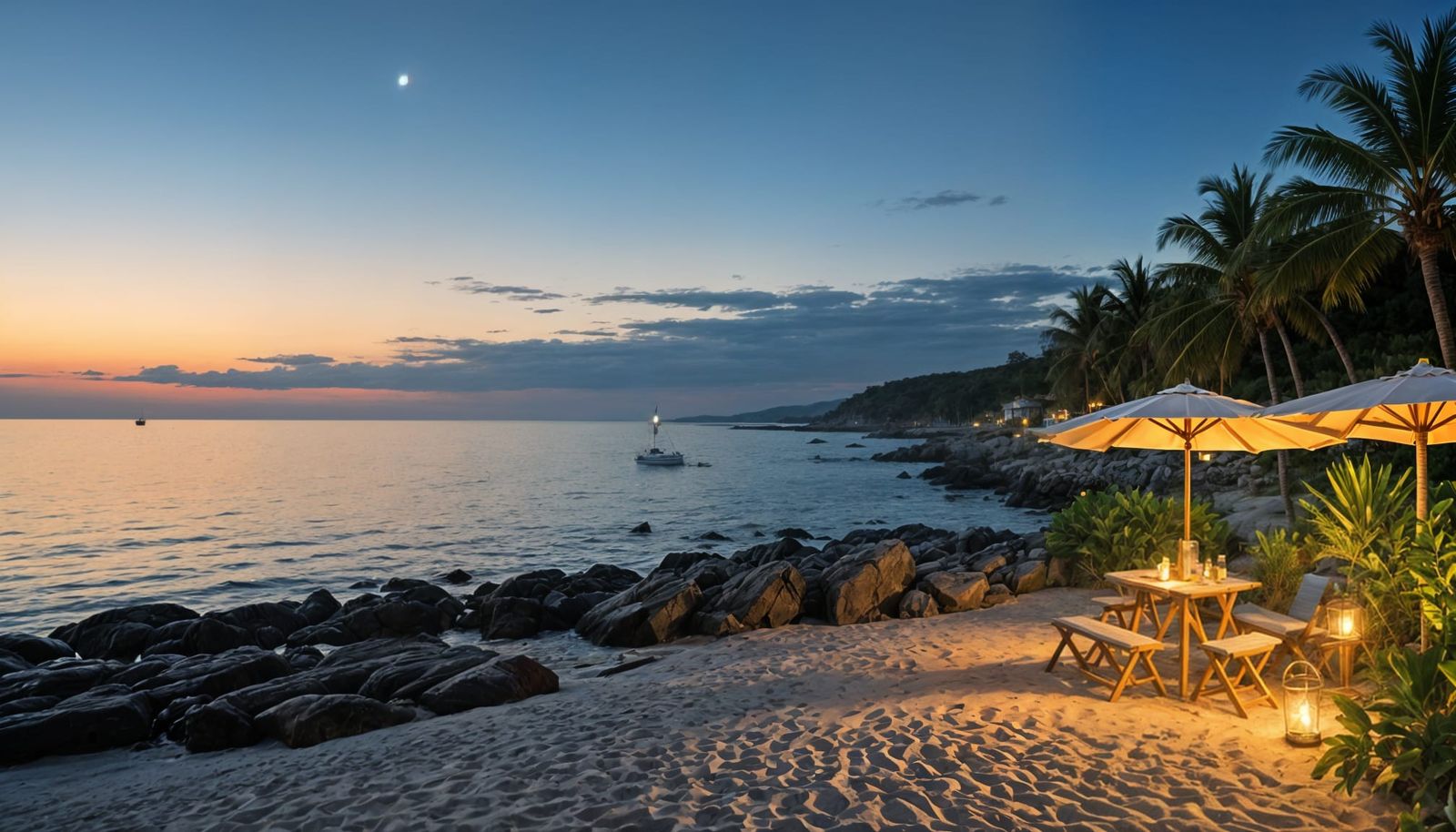 Summer Night Seaside Scene