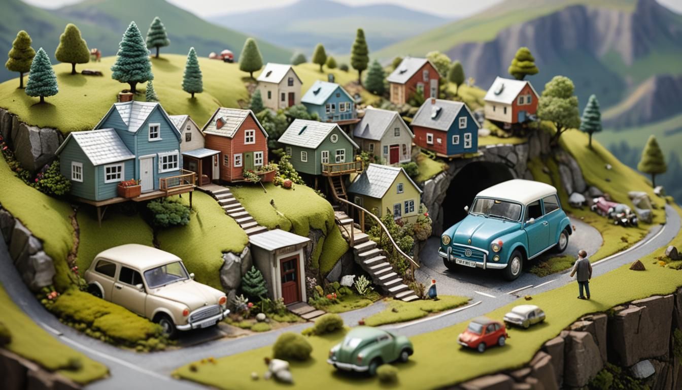 Surreal Landscape Portrait with Miniature Worlds