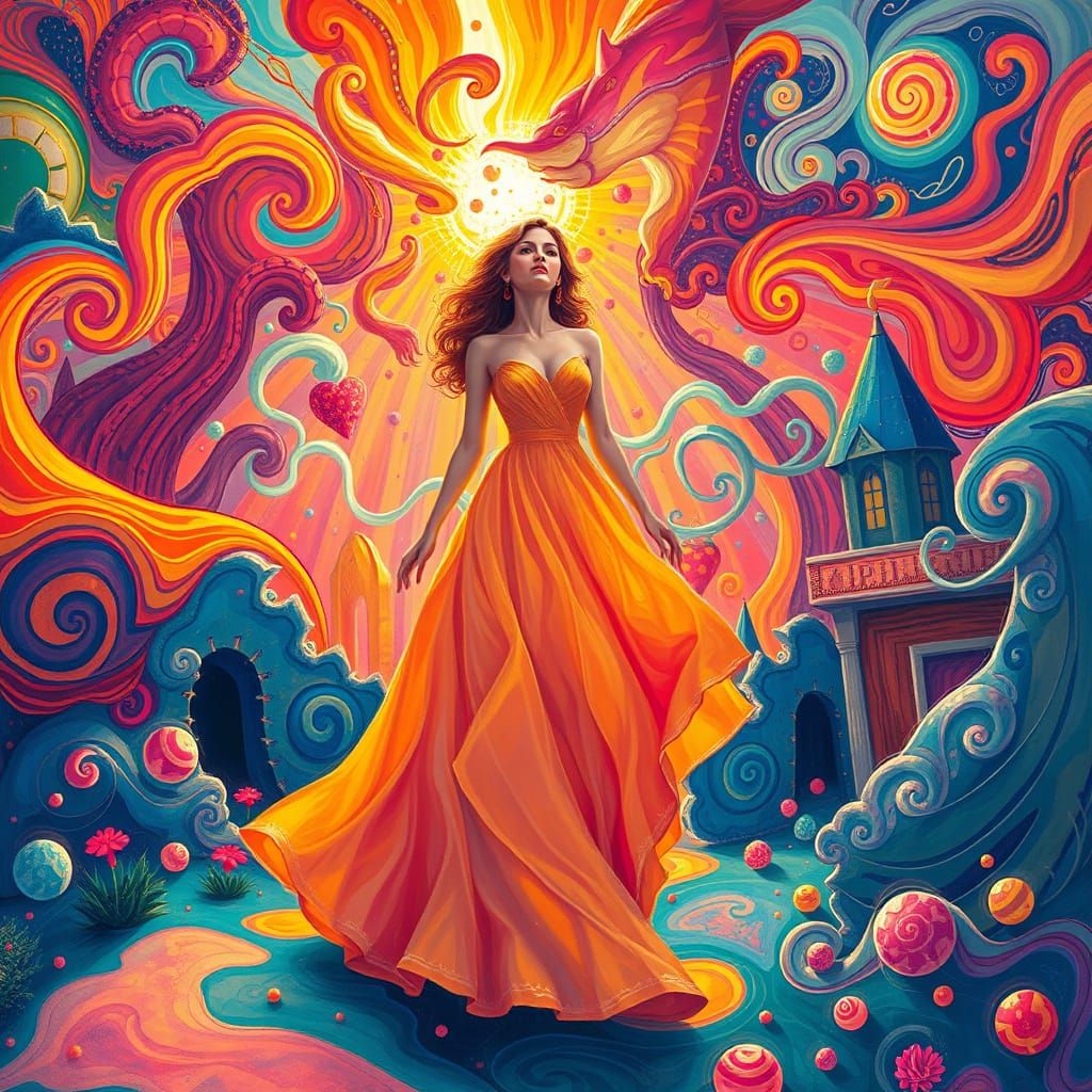 Woman in Candyland Wonderland with Gouache Patterns