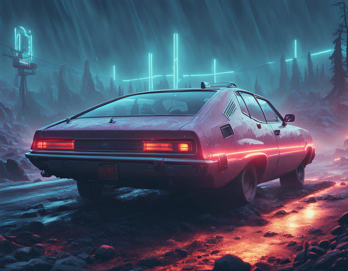 Hyperrealistic Futuristic Car in Neon Dystopia