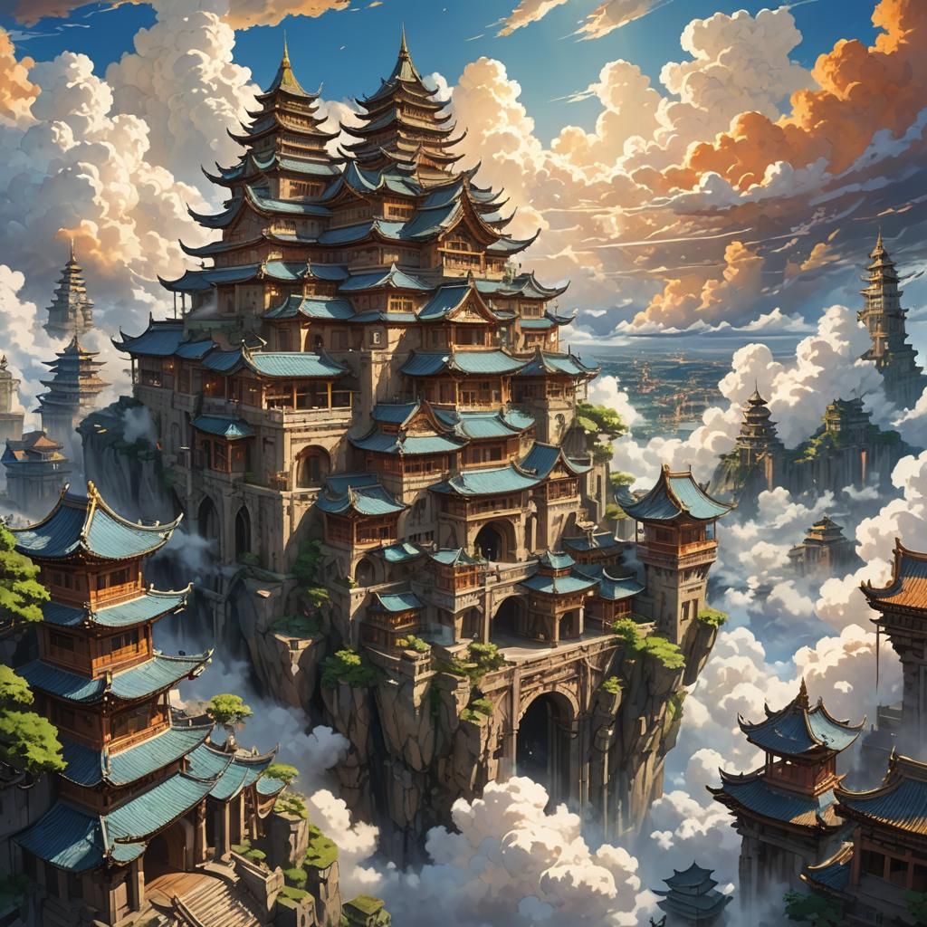 Floating Ancient City in Anime Style