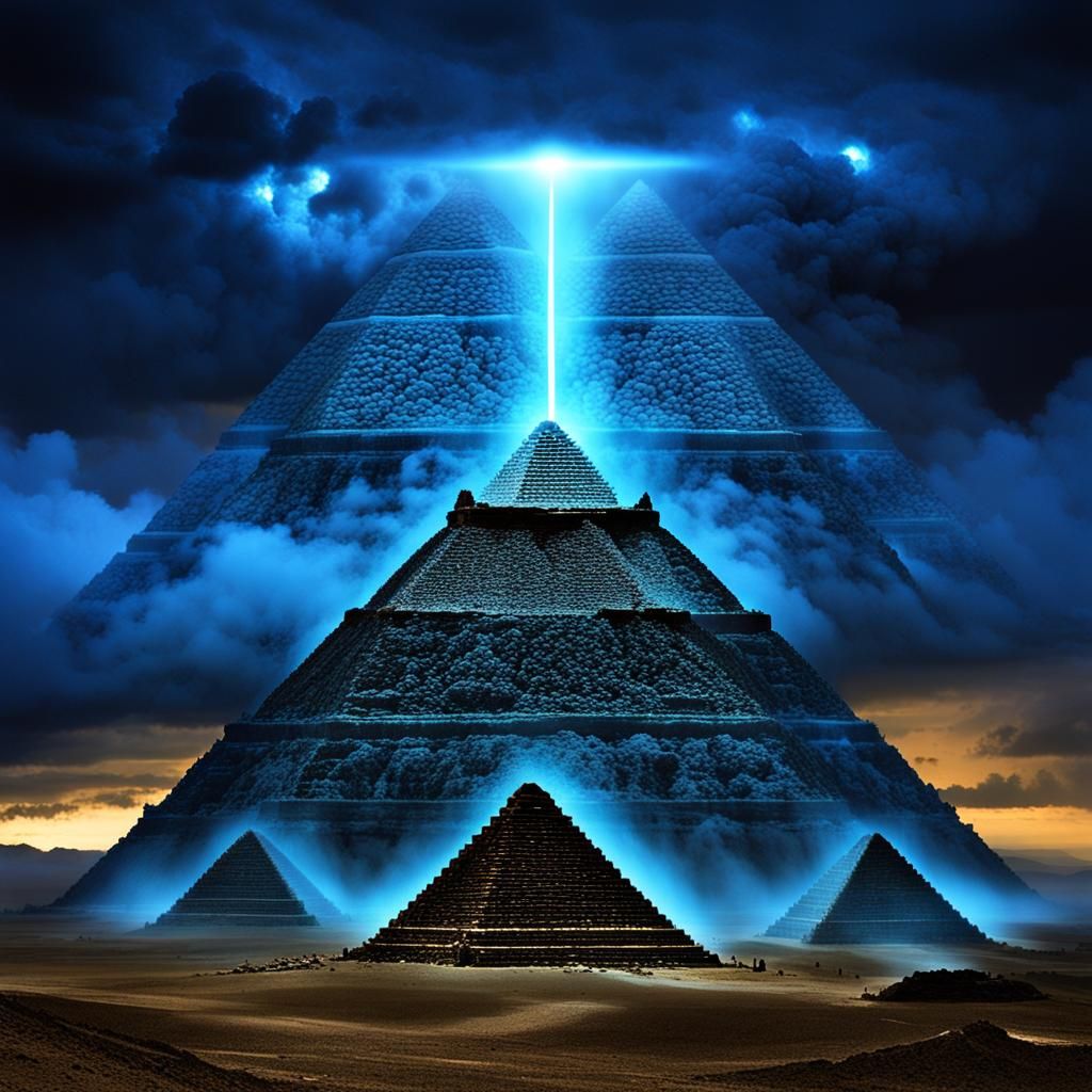 Alien Pyramids in Dark Fantasy Landscape