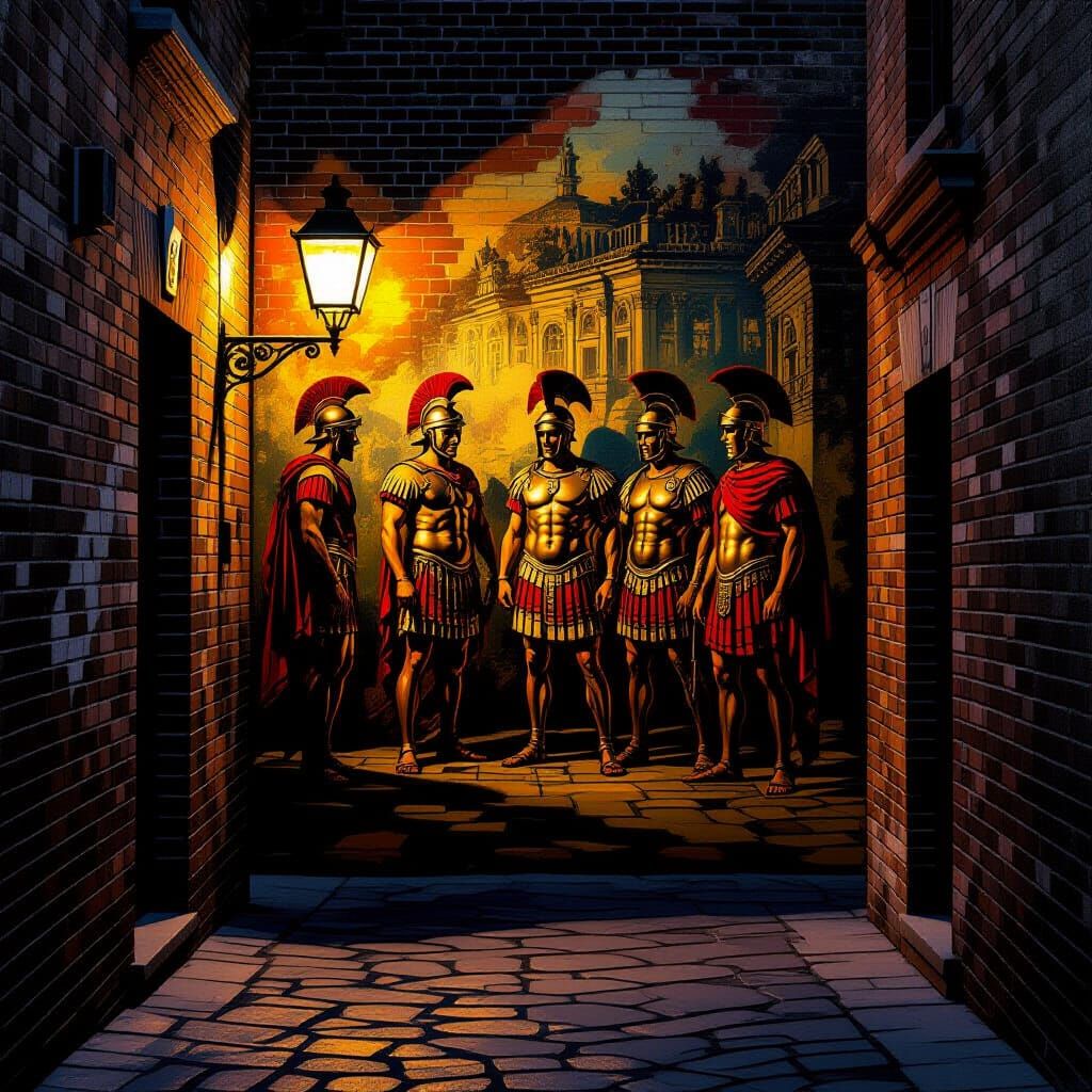 Urban Alleyway Mural in Chiaroscuro Style