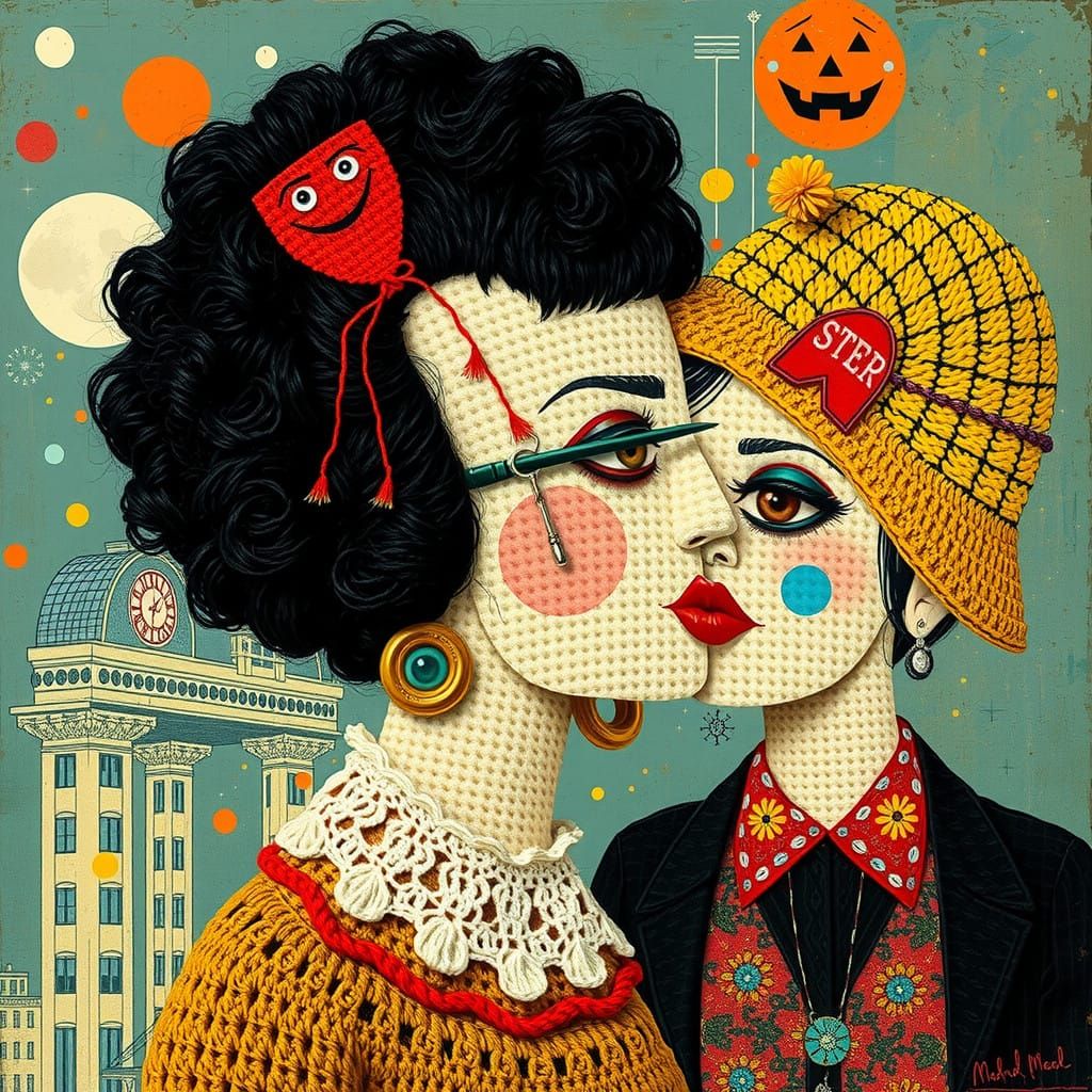 Whimsical Punk Twins in Cubist Crochet