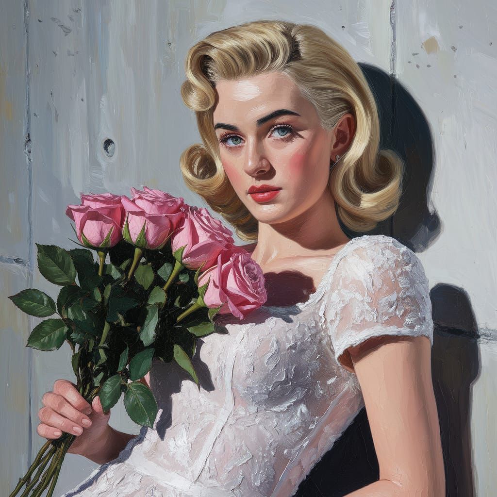 Blonde Pinup Portrait in Impasto Oil Style