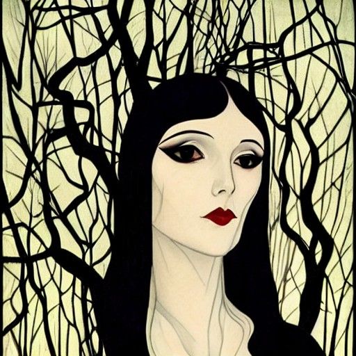 Androgynous Figure in a Dark Art Nouveau Forest
