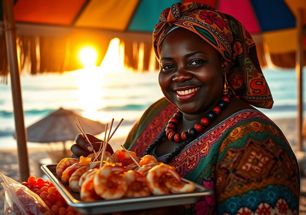 Baiana Woman Cooking Acaraje on Beach Street Stall