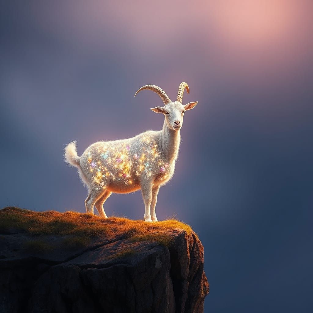 Glittering Goat Stands Proudly on a Cliff
