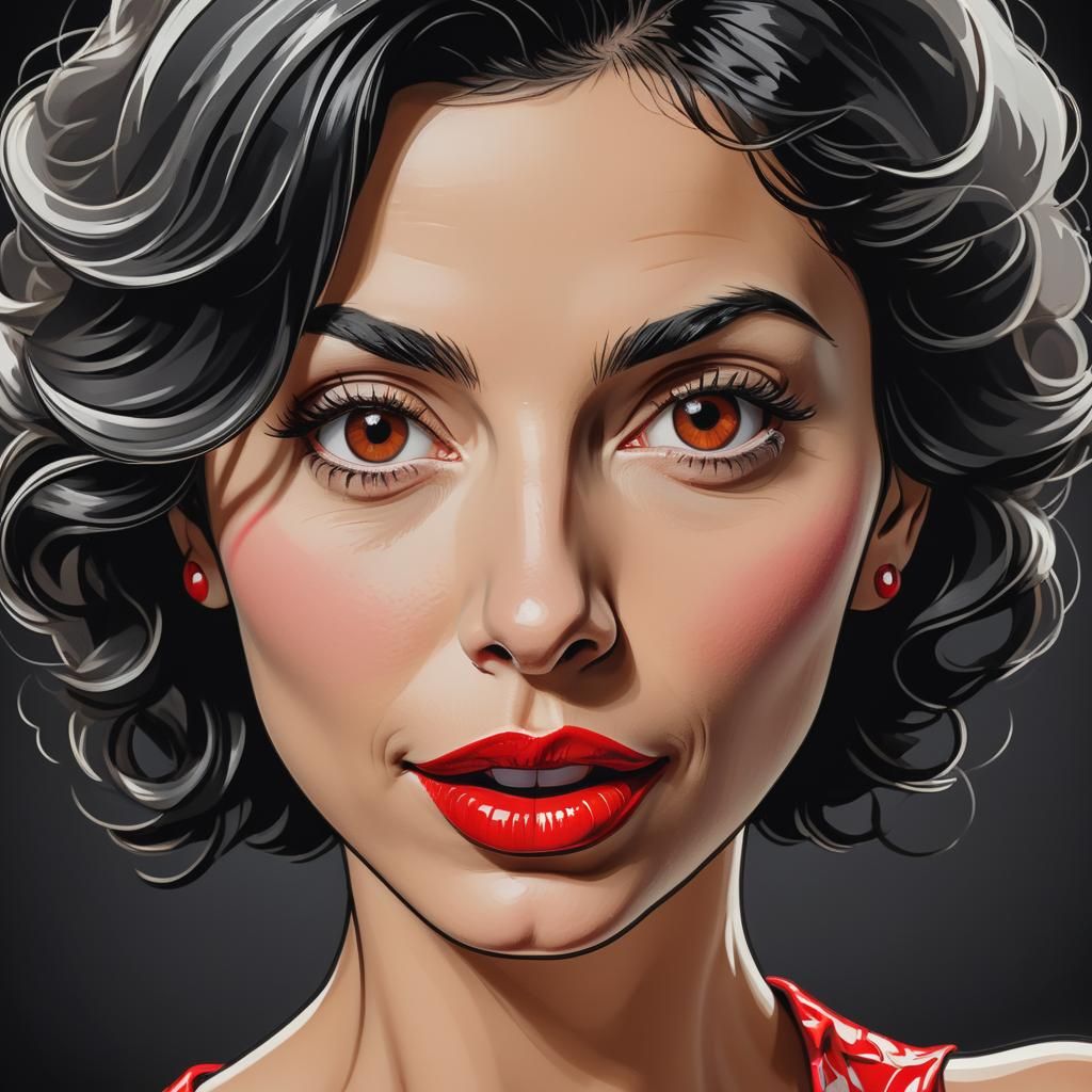 Cartoon Caricature with Bold Red Lips in Pop Art Style