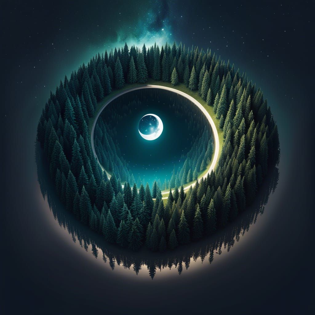 Yin Yang Landscape with Galaxy, Vector Art