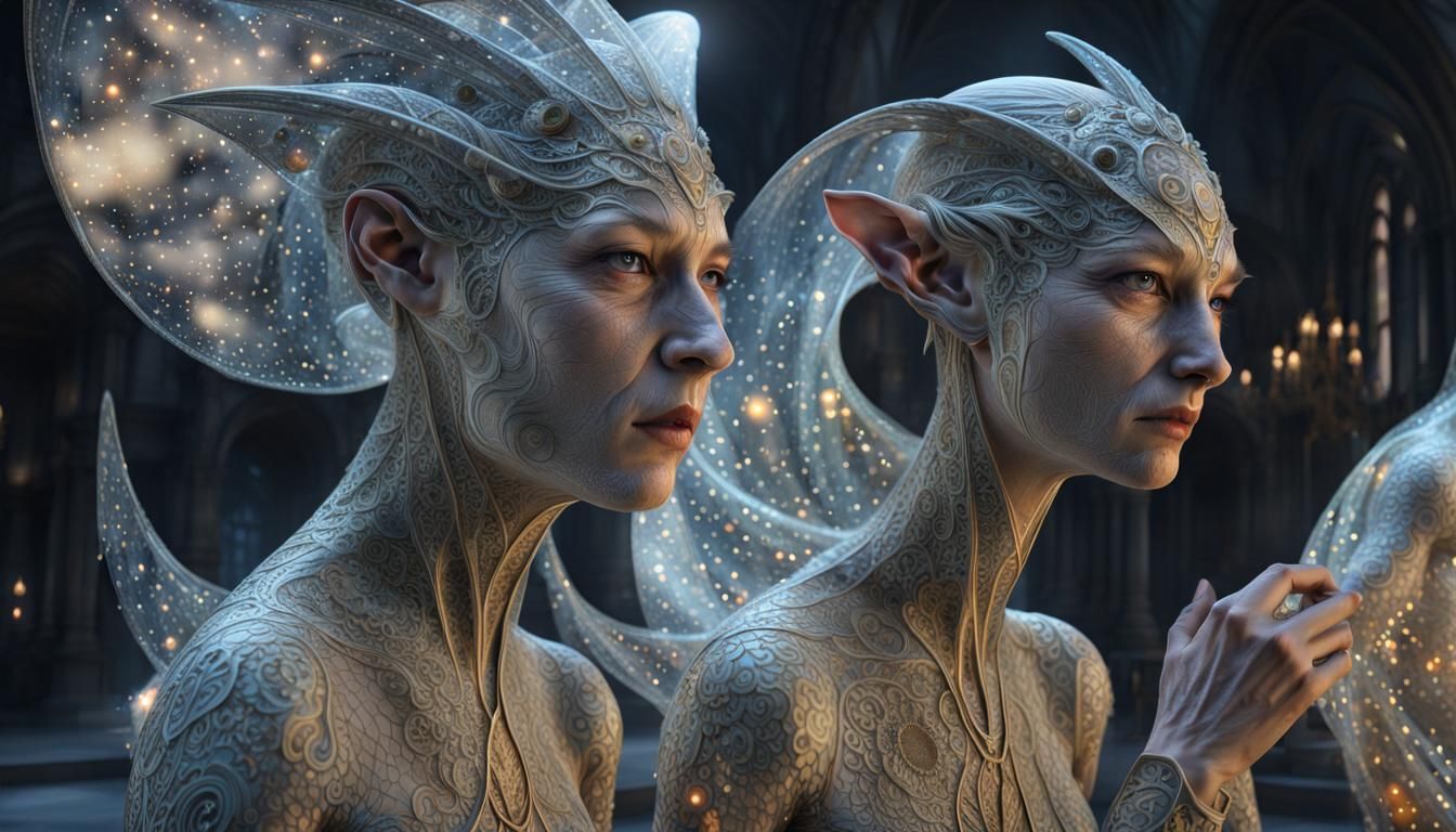 Ethereal Alien Figures in a Dreamy Digital Painting