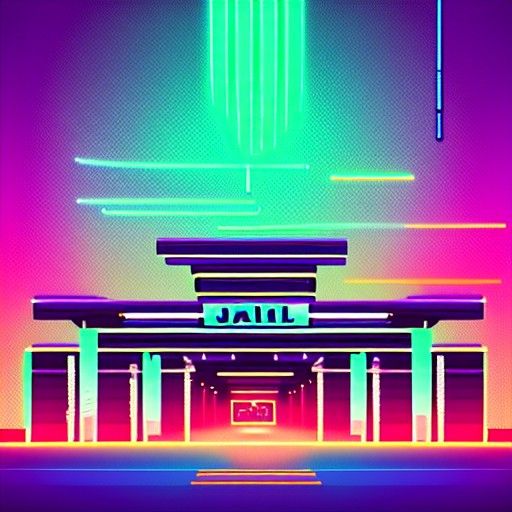 Synthwave Neon Jail Scene in Retro Style