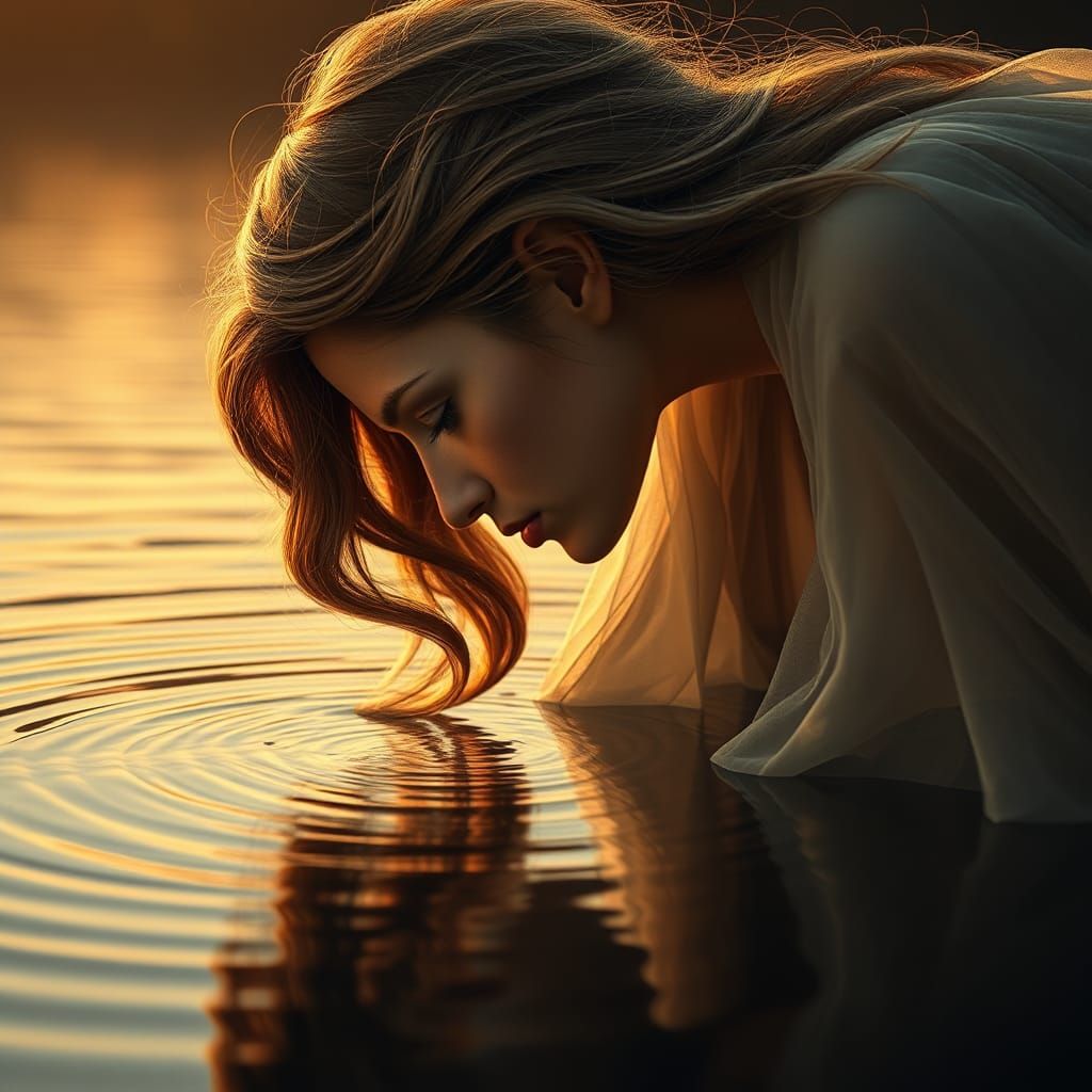 Woman Kissing Lake: Surreal Dreamscape