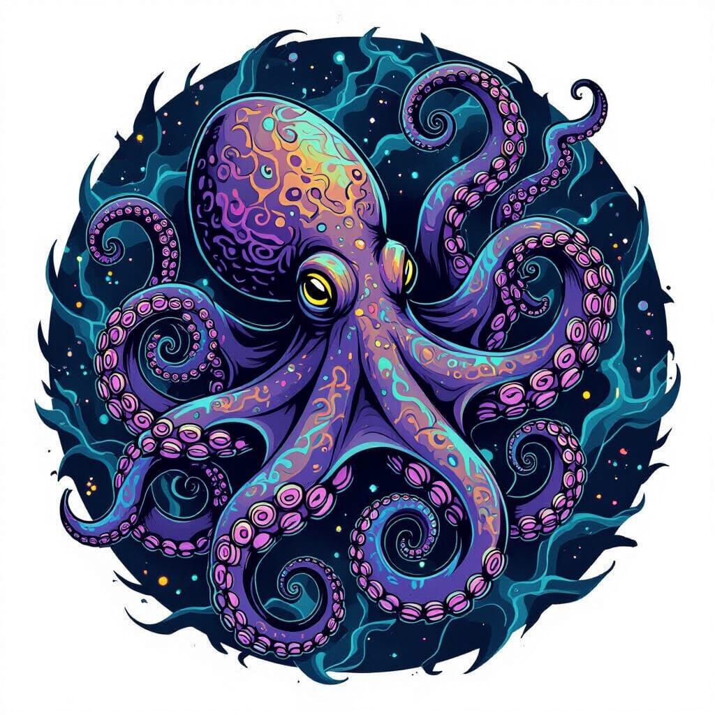 Neo-Traditional Octopus Tattoo Design in Bioluminescent Blue