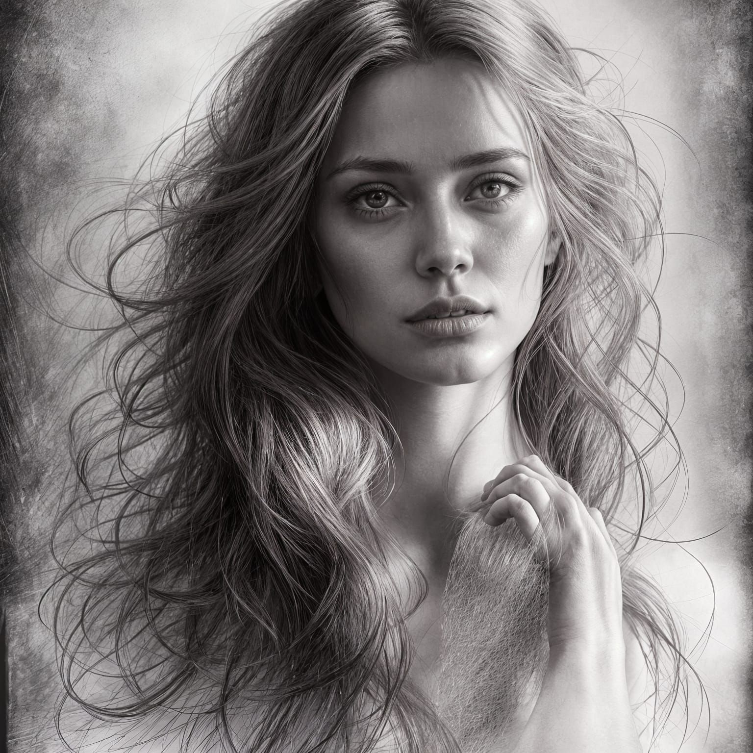 Sensuous Woman with Red Hair: Pencil Sketch