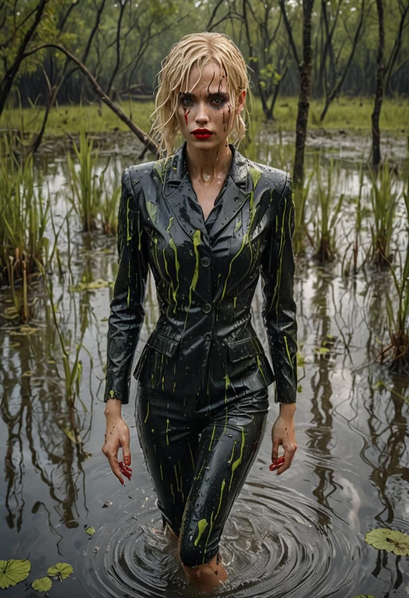 Glamorous Woman in Swamp: Detailed Matte Painting
